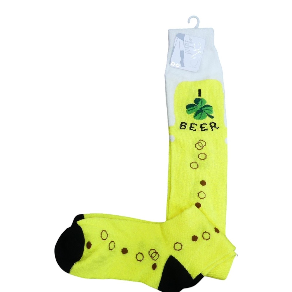 Icing Knee High Socks Womens OS Yellow I Heart Beer St Patricks Day Novelty